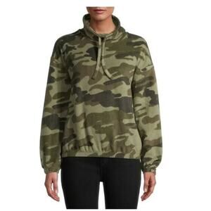 Derek Heart Women's Cinched Waist Funnel Neck Sweatshirt in Green‎ Camo Medium